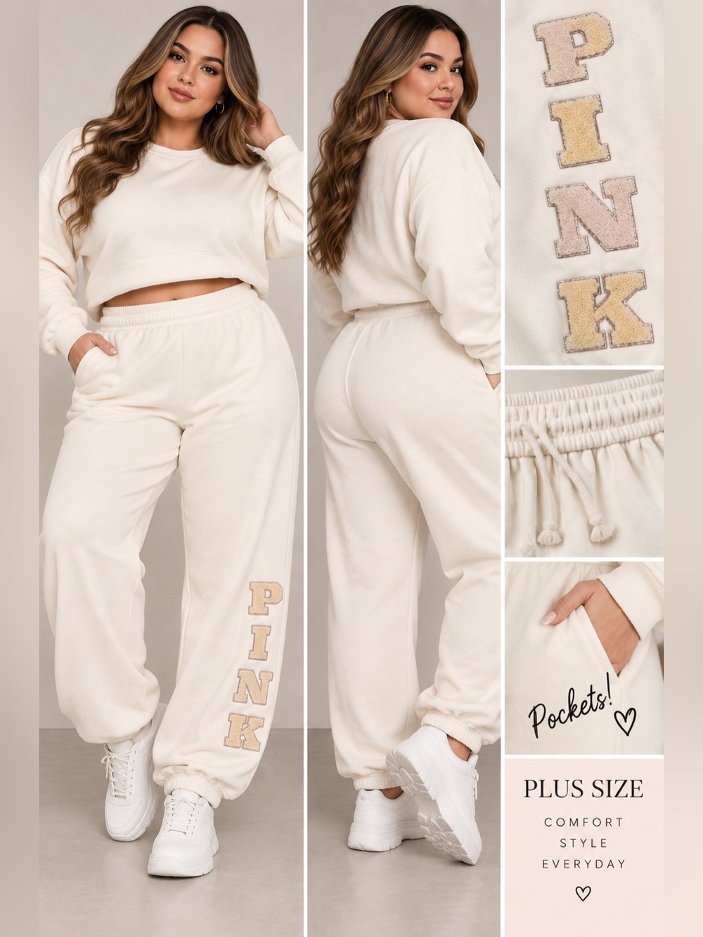 PINK Victoria's Secret Cream Plus-Size Sweatpants with Pockets